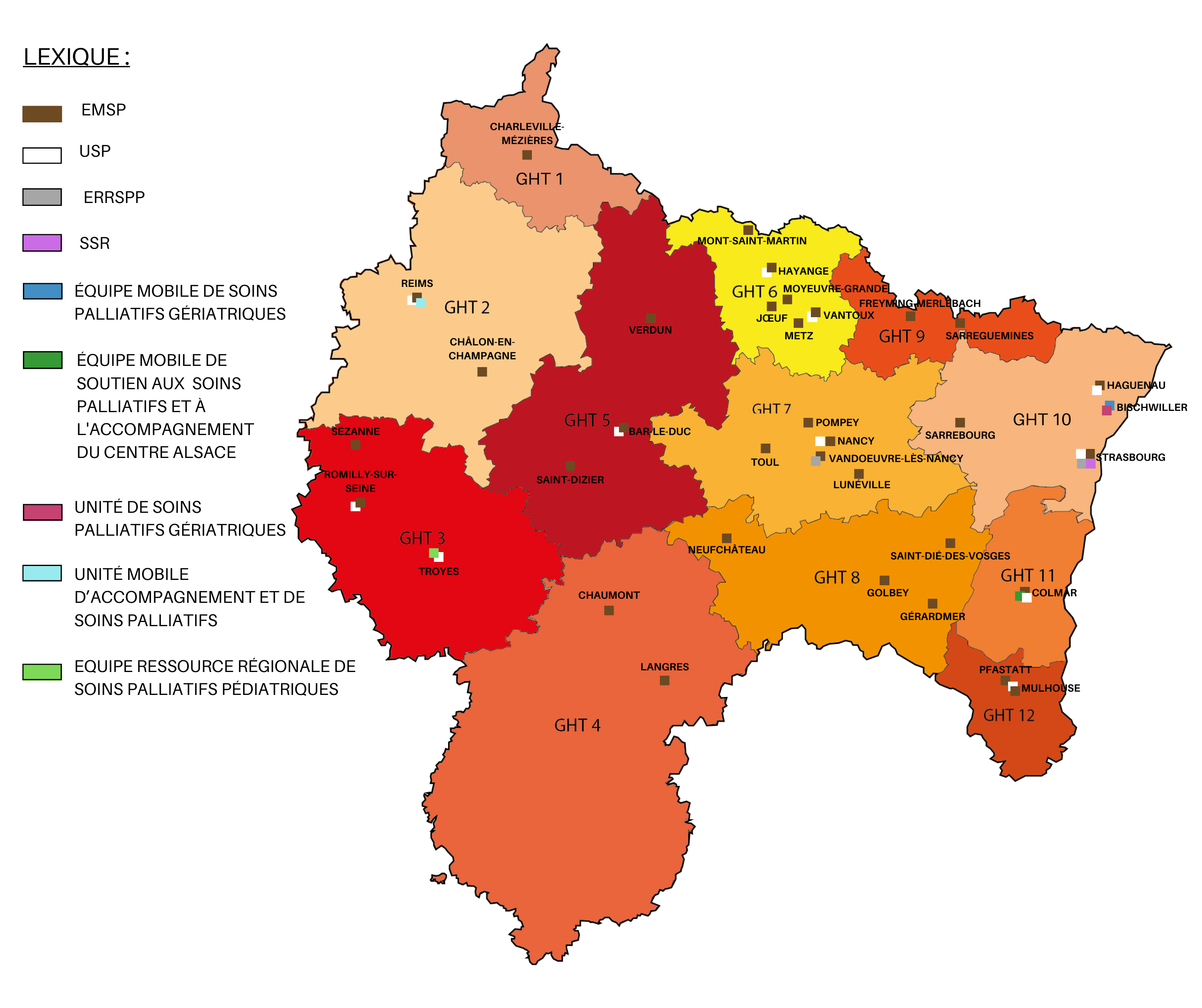 Répartition des structures de soins palliatifs dans le Grand Est